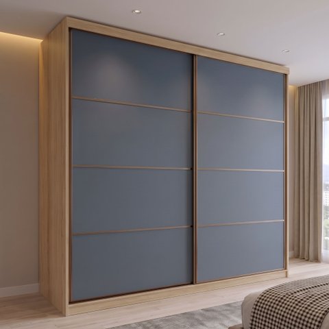 Guarda Roupa Casal 100% MDF 2 Portas de Correr e 6 Gavetas Málaga Yescasa Capuccino/Azul