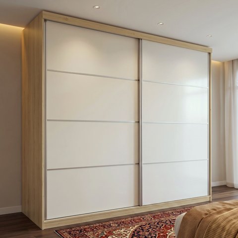 Guarda-Roupa Casal 100% MDF 2 Portas de Correr 6 Gavetas Málaga Yescasa Capuccino Off White