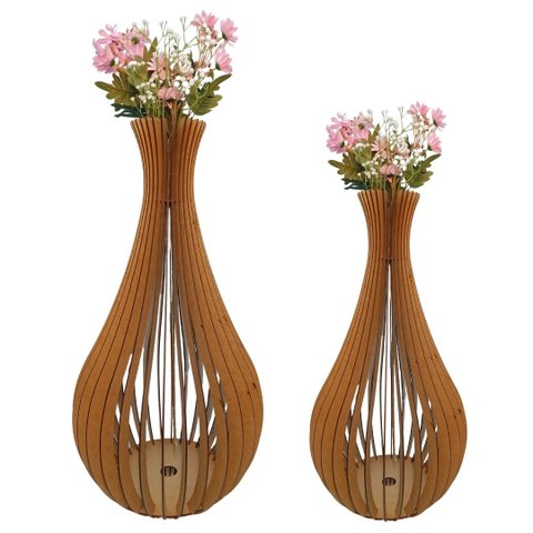 Vaso de Chão Decorativo Grande Gotas de Orvalho Mdf:mdf Cru/kit com 2 - 90x40cm e 60x30cm