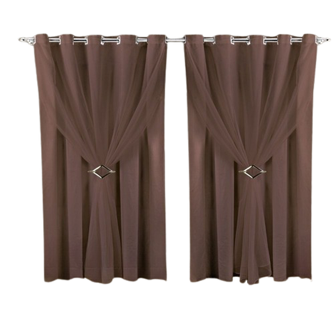 Cortina Microfibra com voil 3,00x2,80 Para Varão Duplo:Marrom-escuro