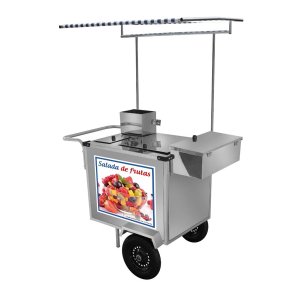 Carrinho de Salada de Frutas Inox com Toldo e Rodas Pneumáticas Cefaz