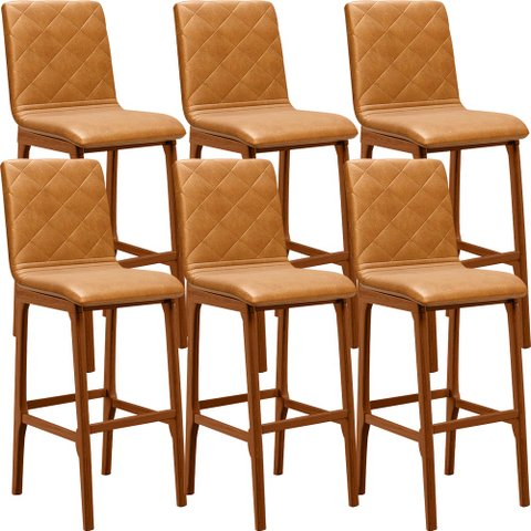 Kit 06 Banquetas Altas Para Cozinha Sala de Jantar Fixa Zoe B04 Couríssimo Whisky - Lyam Decor