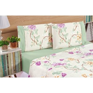 Jogo de Lençol Naturale Casal 4 Peças Estampado Floral Palha