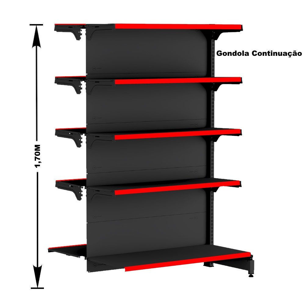 Gondola Centro 170 Fit Ate 6 Metros Preto 60 Bandeja Pe Vermelho - 3