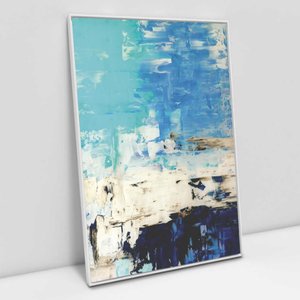 Quadro Decorativo em Canvas Abstrato Blue - Moldura Branca - 120 x 80cm