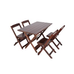 Jogo Conjunto 4 Cadeiras e 1 Mesa Dobrável de Madeira 120 x 70 - Com Pintura Imbuia - 1