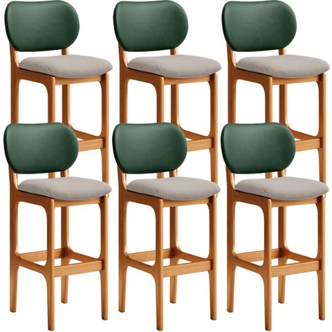 Kit 6 Banquetas Alta Bar Cozinha Sala Jantar Betta L02 Imbuia Facto Verde Linho Bege - Lyam Decor