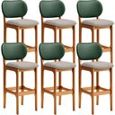 Ver imagem 1 de Kit 6 Banquetas Alta Bar Cozinha Sala Jantar Betta L02 Imbuia Facto Verde Linho Bege - Lyam Decor
