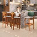 Ver imagem 2 de Kit 6 Banquetas Alta Bar Cozinha Sala Jantar Betta L02 Imbuia Facto Verde Linho Bege - Lyam Decor