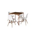 Ver imagem 2 de Mesa Industrial Base Ferro Cobre em V Tampo 90x90 Amendoa 4 Cadeiras Eames Madeira Assento Branco