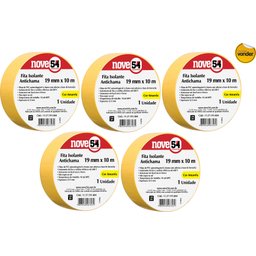 KIT 5 FITA ISOLANTE ANTICHAMA 19MMX10M AMARELA NOVE54 - 1 KIT 5 FITA ISOLANTE ANTICHAMA 19MMX10M AMARELA NOVE54 - 1