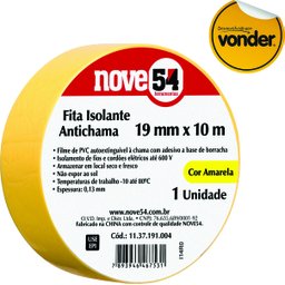 KIT 5 FITA ISOLANTE ANTICHAMA 19MMX10M AMARELA NOVE54 - 2 KIT 5 FITA ISOLANTE ANTICHAMA 19MMX10M AMARELA NOVE54 - 2