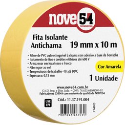 KIT 5 FITA ISOLANTE ANTICHAMA 19MMX10M AMARELA NOVE54 - 4 KIT 5 FITA ISOLANTE ANTICHAMA 19MMX10M AMARELA NOVE54 - 4