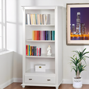 Ver imagem 1 de Estante para Livros de Madeira 3 Prateleiras 1 Gaveta Pés Torneados - Branco Laca