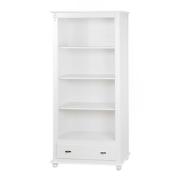 Estante para Livros de Madeira 3 Prateleiras 1 Gaveta Pés Torneados - Branco Laca - 2