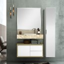 Ver imagem 1 de Bancada de Porcelanato para Banheiro com Cuba Embutida Gabinete Espelheira e Armário Espelhado Bumi