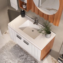Conjunto de Banheiro Completo com Gabinete Suspenso 80cm Lavatório e Espelheira Bali - 2