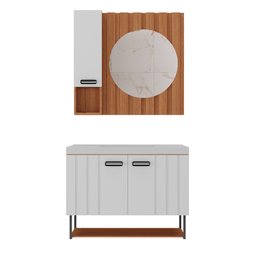 Conjunto de Banheiro Completo com Gabinete Suspenso 80cm Lavatório e Espelheira Bali - 8