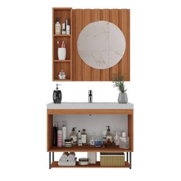 Conjunto de Banheiro Completo com Gabinete Suspenso 80cm Lavatório e Espelheira Bali - 9