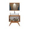 Conjunto para Banheiro Completo com Gabinete Madeira Maciça Cuba Sobrepor e Espelho com Led - Linha - 9