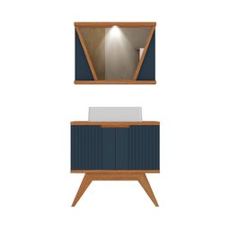 Conjunto para Banheiro Completo com Gabinete Madeira Maciça Cuba Sobrepor e Espelho com Led - Linha - 8