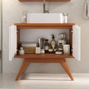 Ver imagem 3 de Conjunto para Banheiro Completo com Gabinete Madeira Maciça Cuba Sobrepor e Espelho com LED - Linha ÔNIX 80cm