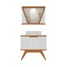 Conjunto para Banheiro Completo com Gabinete Madeira Maciça Cuba Sobrepor e Espelho com LED - Linha ÔNIX 80cm - 10