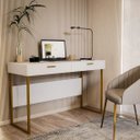 Ver imagem 1 de Escrivaninha Mesa Escritório 120cm 2 Gavetas Pés em Aço Olympia