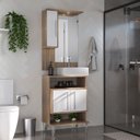 Ver imagem 1 de Conjunto De Banheiro Gabinete 2 Portas Com Cuba De Sobrepor Espelheira 1 Porta Com Led Eleganza