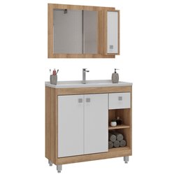 Armário Conjunto de Banheiro com Gabinete, Cuba e Espelheira 3 Portas Viena 80 cm - 3