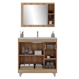 Armário Conjunto de Banheiro com Gabinete, Cuba e Espelheira 3 Portas Viena 80 cm - 4
