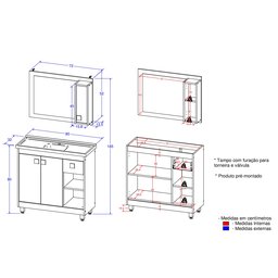 Armário Conjunto de Banheiro com Gabinete, Cuba e Espelheira 3 Portas Viena 80 cm - 6