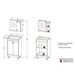 Armário Conjunto de Banheiro com Gabinete, Cuba e Espelheira 2 Portas Lima 45 cm - 6