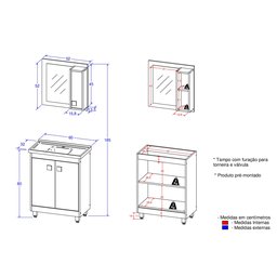 Armário Conjunto de Banheiro com Gabinete, Cuba e Espelheira 2 Portas Viena 60 cm - 6