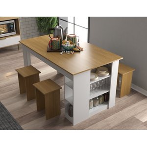 Mesa 140 Cm com 4 Banquetas e Prateleira Esmeralda
