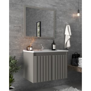 Conjunto Completo para Banheiro com Gabinete e Espelheira Cena Barra 60cm Cimento