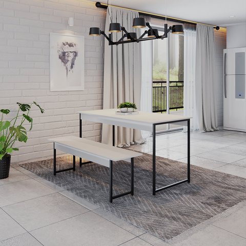 Conjunto Mesa de Jantar com 1 Banco Estilo Industrial Active Yescasa