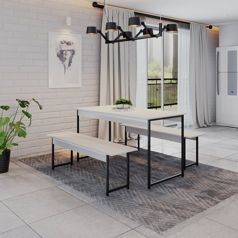 Conjunto Mesa de Jantar com 2 Bancos Estilo Industrial Active Yescasa