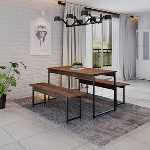 Conjunto Mesa de Jantar com 2 Bancos Estilo Industrial Active Yescasa