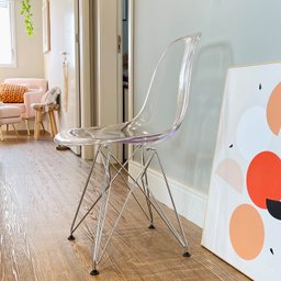 CADEIRA EAMES DSR CRISTAL POLICARBONATO BASE EIFFEL CROMADA - 2