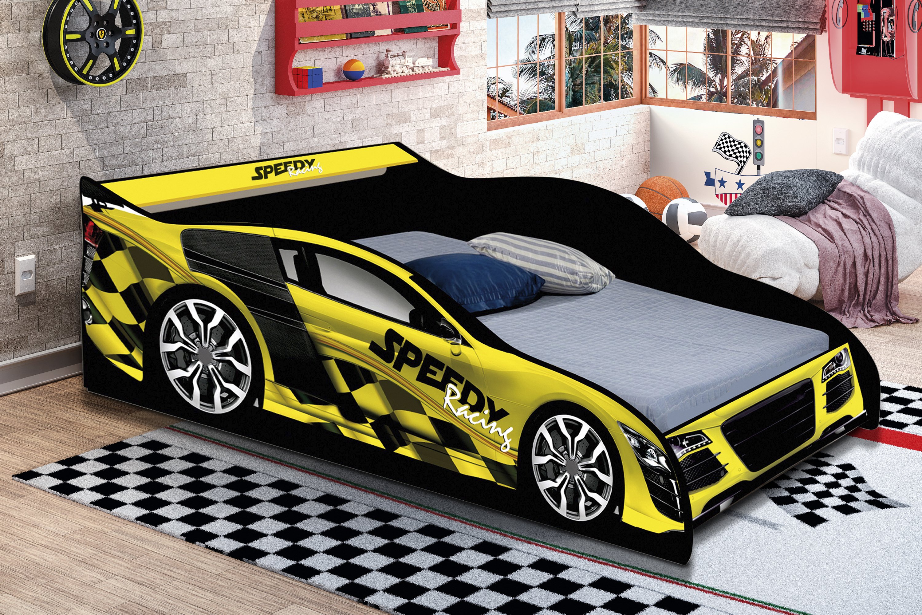 Cama Infantil Drift Amarelo, Carro De Corrida