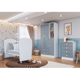 Quarto de Bebê Completo com 1 Berço 1 Cômoda 1 Guarda Roupa Arco-Íris - 1