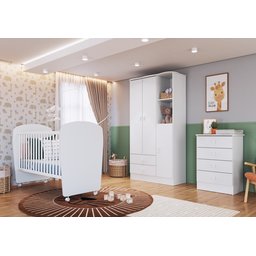 Quarto de Bebê Completo com 1 Berço 1 Cômoda 1 Guarda Roupa Arco-Íris  - 1