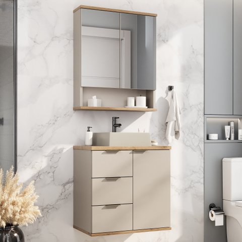 Conjunto de Banheiro Completo com Gabinete, Cuba e Espelheira 57cm Belfast