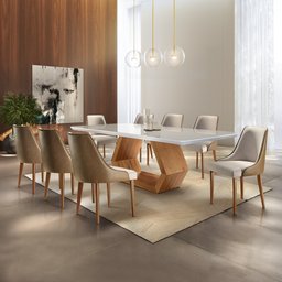 Conjunto Sala de Jantar Mesa Madeira Maciça Sarah e 8 Cadeiras Roma  - 2