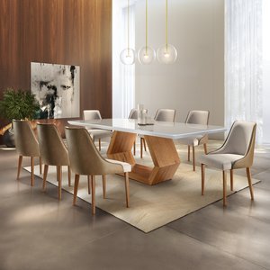 Conjunto Sala de Jantar Mesa Madeira Maciça Sarah e 8 Cadeiras Roma 