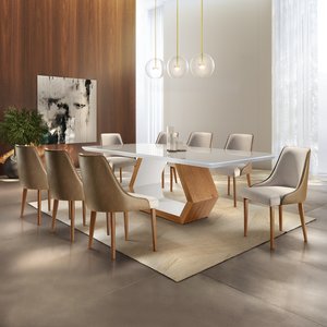Conjunto Sala de Jantar Mesa Madeira Maciça Sarah e 8 Cadeiras Roma 