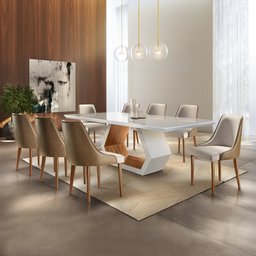 Conjunto Sala de Jantar Mesa Madeira Maciça Sarah e 8 Cadeiras Roma  - 2