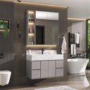 Ver imagem 1 de Conjunto de Banheiro com Gabinete Suspenso, Espelheira com Led e Bancada com Cuba Esculpida