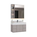 Ver imagem 2 de Conjunto de Banheiro com Gabinete Suspenso, Espelheira com Led e Bancada com Cuba Esculpida